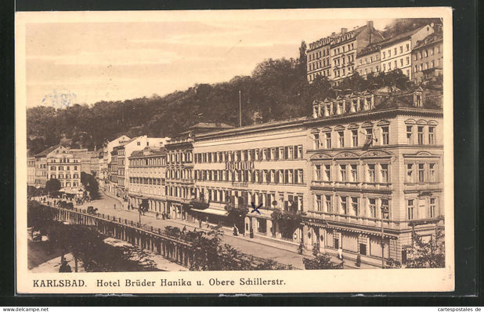 AK Karlsbad, Hotel Brüder Hanika U. Obere Schillerstrasse  - Tchéquie