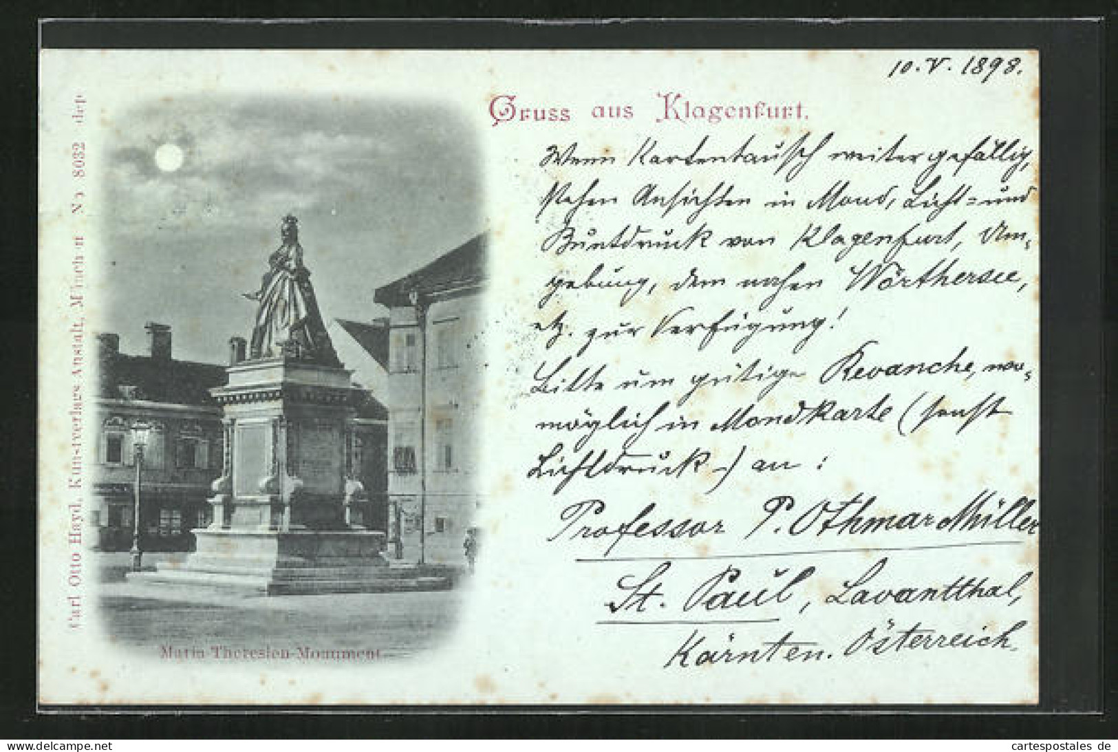 Mondschein-AK Klagenfurt, Maria Theresien-Monument  - Andere & Zonder Classificatie