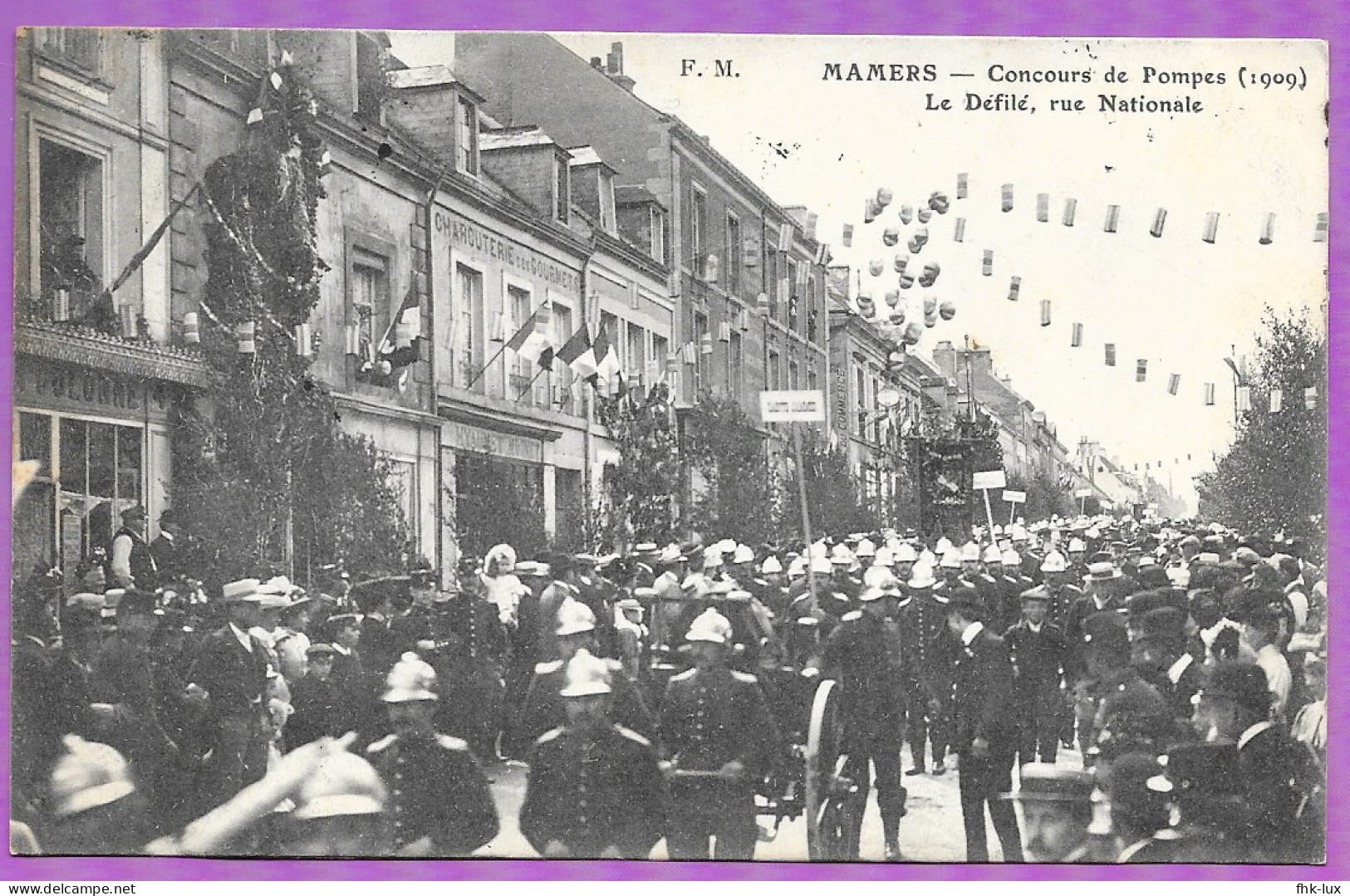 CARTE POSTALE ANCIENNE MAMERS - 72 SARTHE - CONCOURS POMPES 1909 - POMPIERS -  DEFILE RUE NATIONALE - Mamers