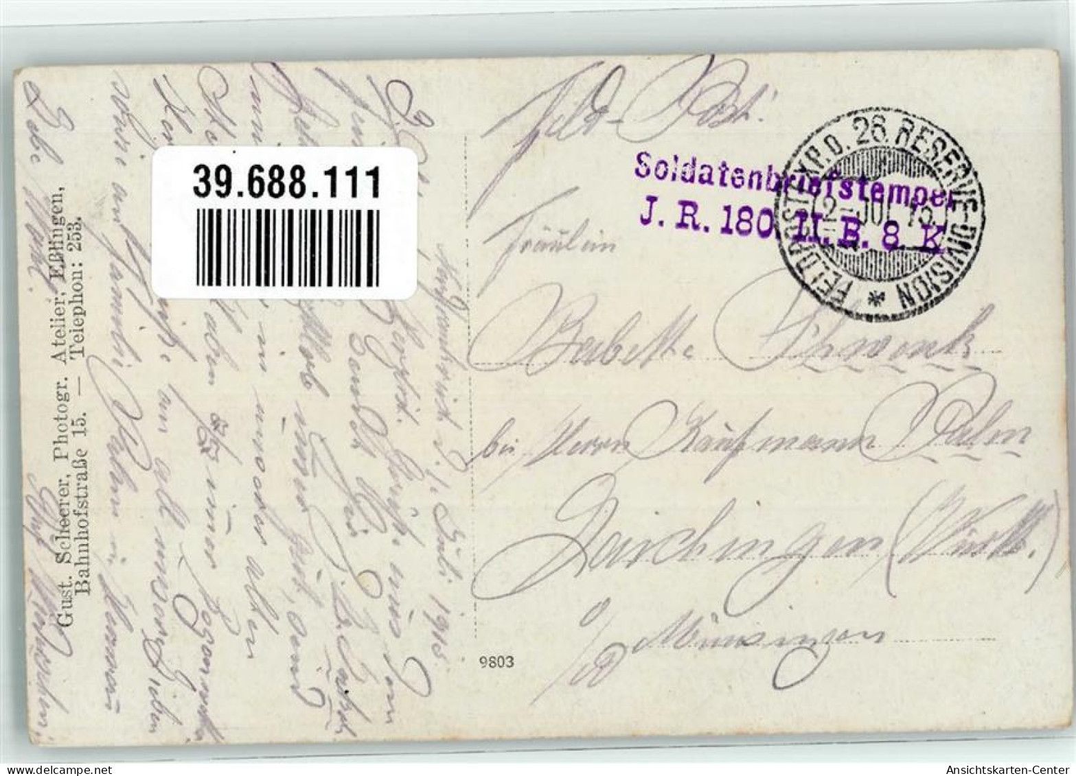 39688111 - Foto Gust. Scheerer Pickelhauben Soldatenstempel J.R. 180 II. B. 8. K. Feldpostexp. D. 26. Reserve-Division - Other & Unclassified