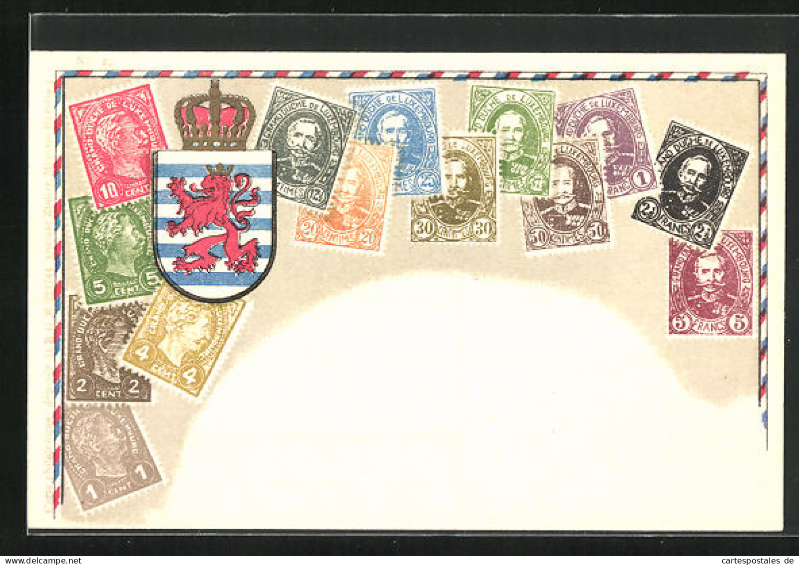 AK Briefmarken Und Wappen Von Luxemburg  - Timbres (représentations)