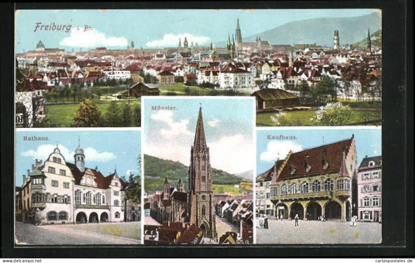 AK Freiburg I. Br., Ortsansicht, Rathaus, Münster Und Kaufhaus  - Freiburg I. Br.