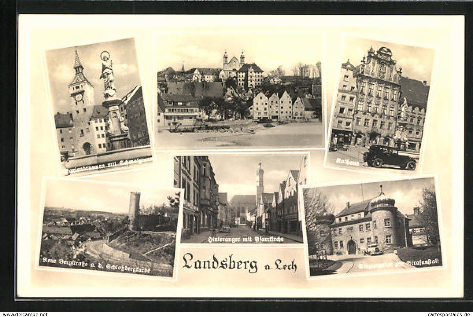 AK Landsberg Am Lech, Teilansicht, Rathaus, Eingangstor Zur Strafanstalt, Hinteranger Mit Pfarrkirche, Marienbrunnen  - Landsberg