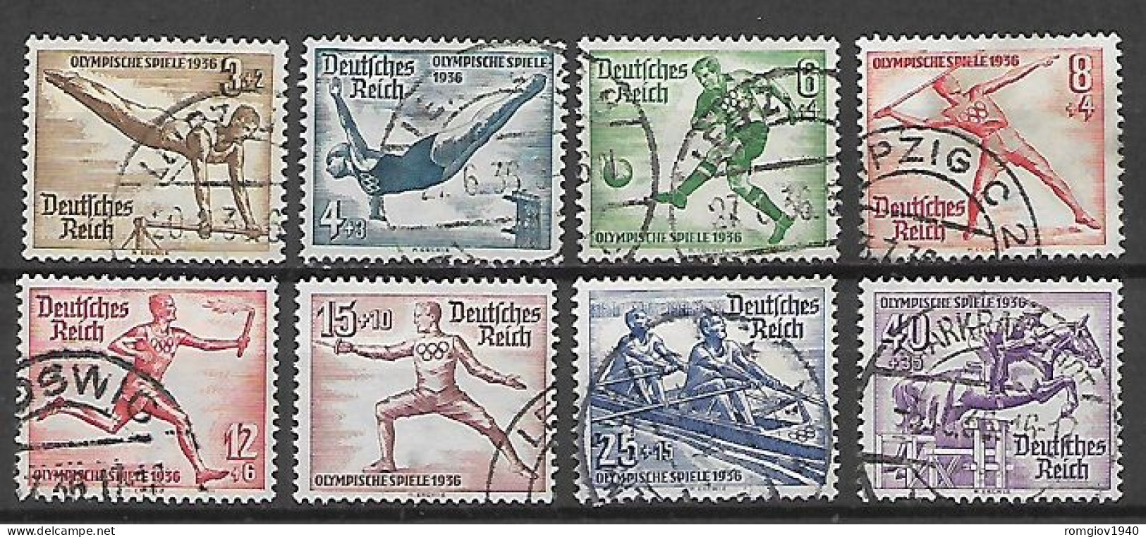 GERMANIA REICH TERZO REICH 1936 OLIMPIADI DI BERLINO UNIF.565-572  USATA  VF - Unused Stamps