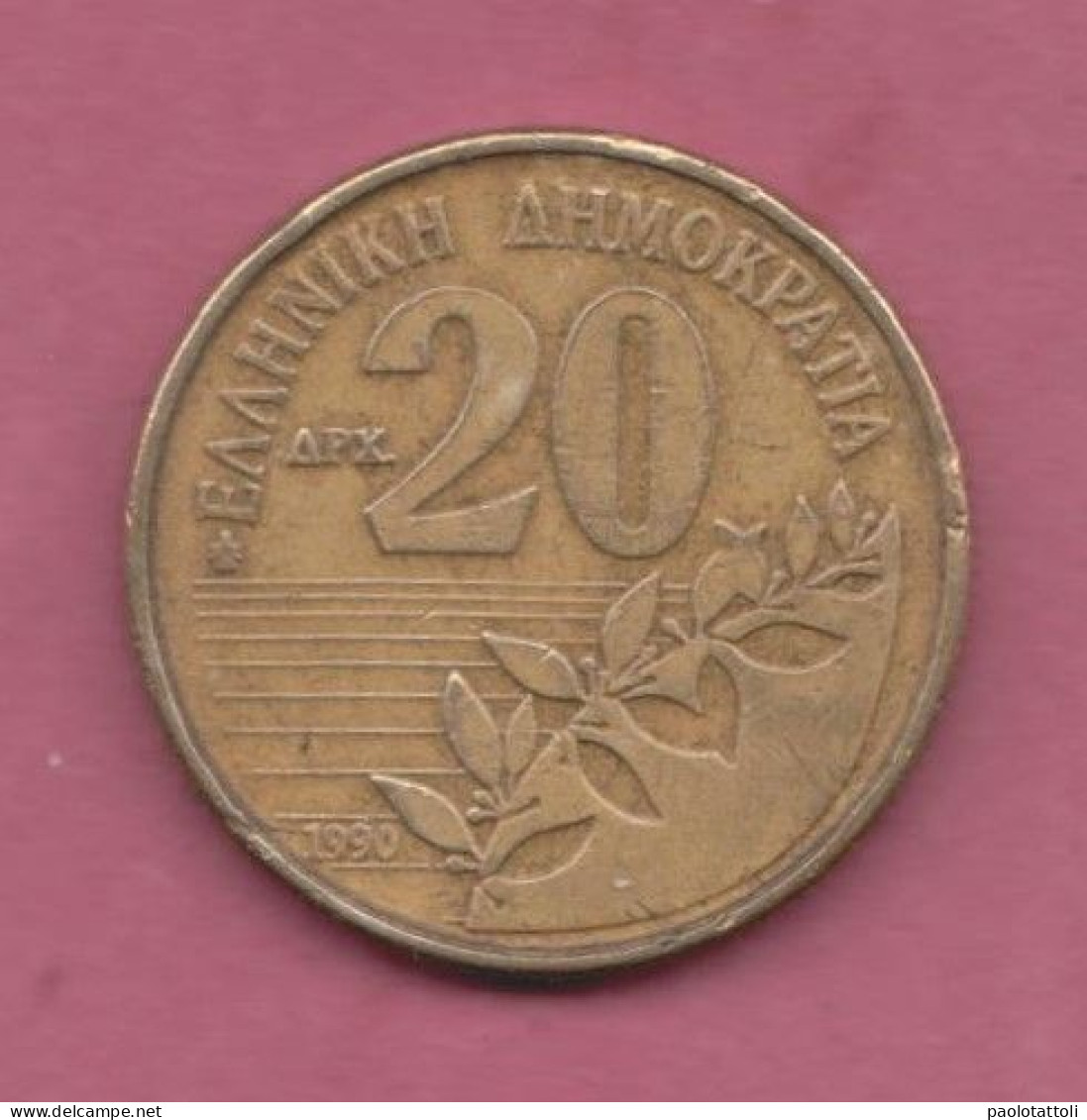 Greece, 1990- 20 Drachmes- Copper-aluminium-nickel- Obverse Value Accompanied By An Olive Branch. Reverse Bust Of Dionys - Griekenland