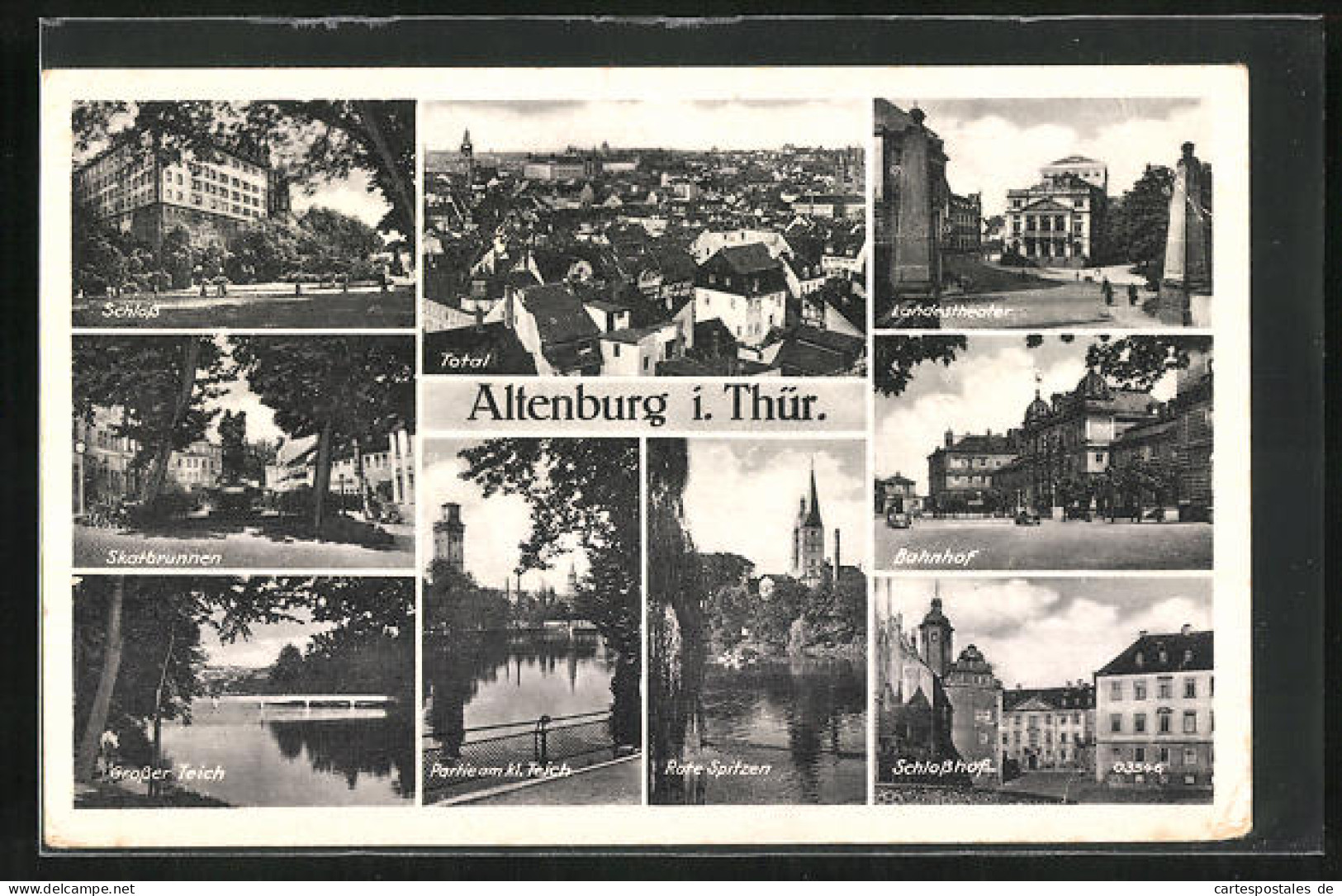 AK Altenburg I. Thür., Schloss, Skatbrunnen, Landestheater, Bahnhof, Rote Spitzen Und Ortsansicht  - Theater