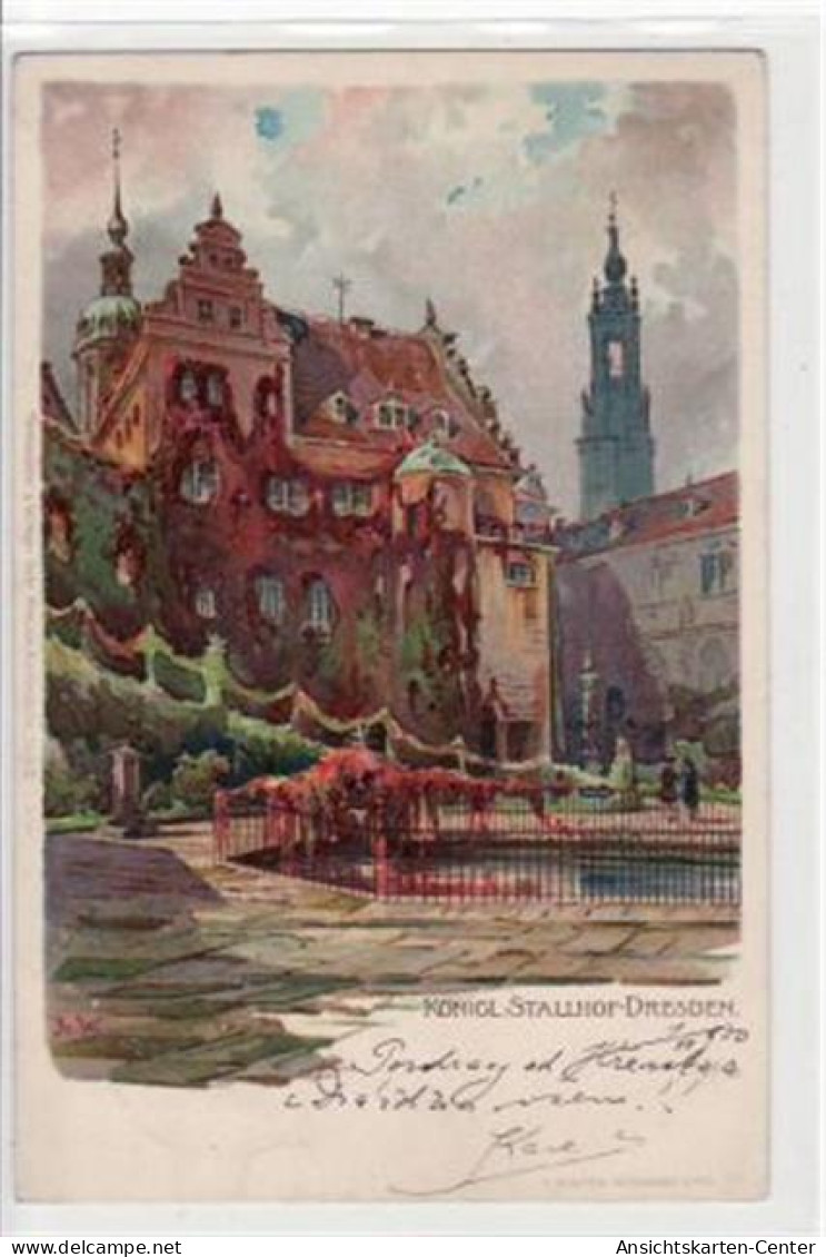 39028211 - Dresden, Lithographie Mit Koenigl. Stallhof Gelaufen Von 1900 Kleiner Knick Oben Und Unten Rechts, Leichter  - Dresden