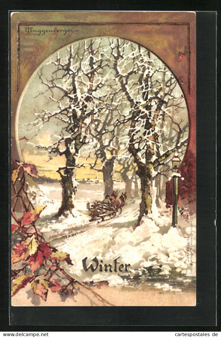 Künstler-AK Theodor Guggenberger: Winter, Schlittenfahrt Auf Der Schneebedeckten Strasse  - Guggenberger, T.