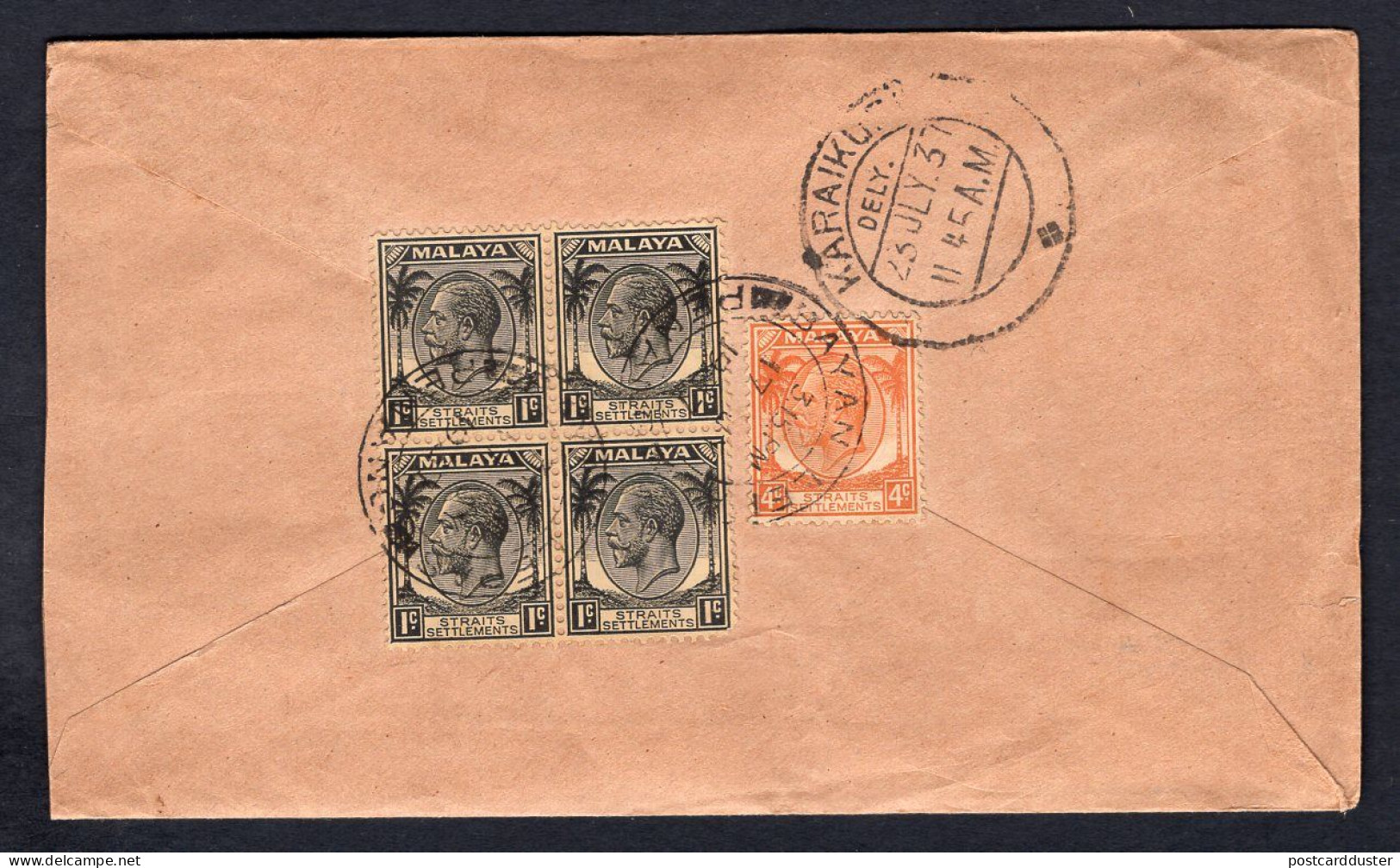 BRITISH MALAYA Straits Settlements 1937 Cover To India, Via Ceylon (p928) - Straits Settlements