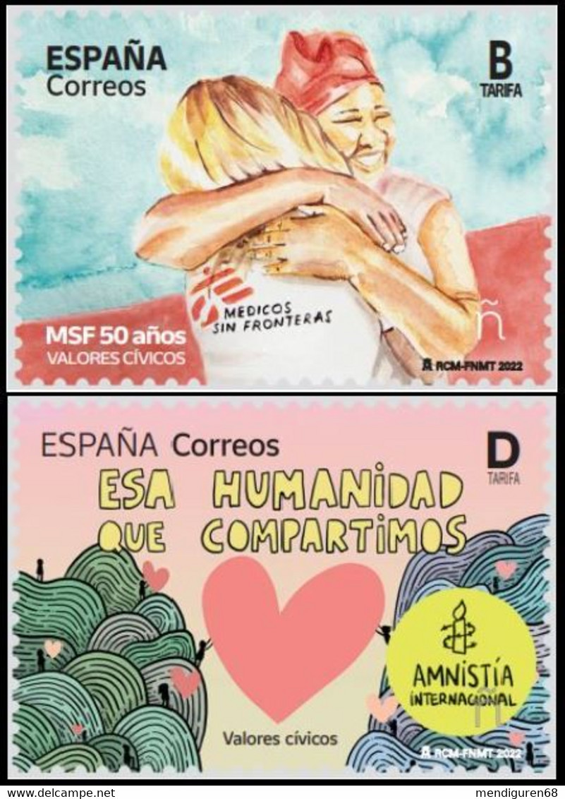 ESPAGNE SPANIEN SPAIN ESPAÑA 2022 CIVIC VALUES: MSF-INTERNATIONAL AMNESTY SET 2V MNH ED 5585-6 MI 5626-7 YT 5341-2 - Nuevos