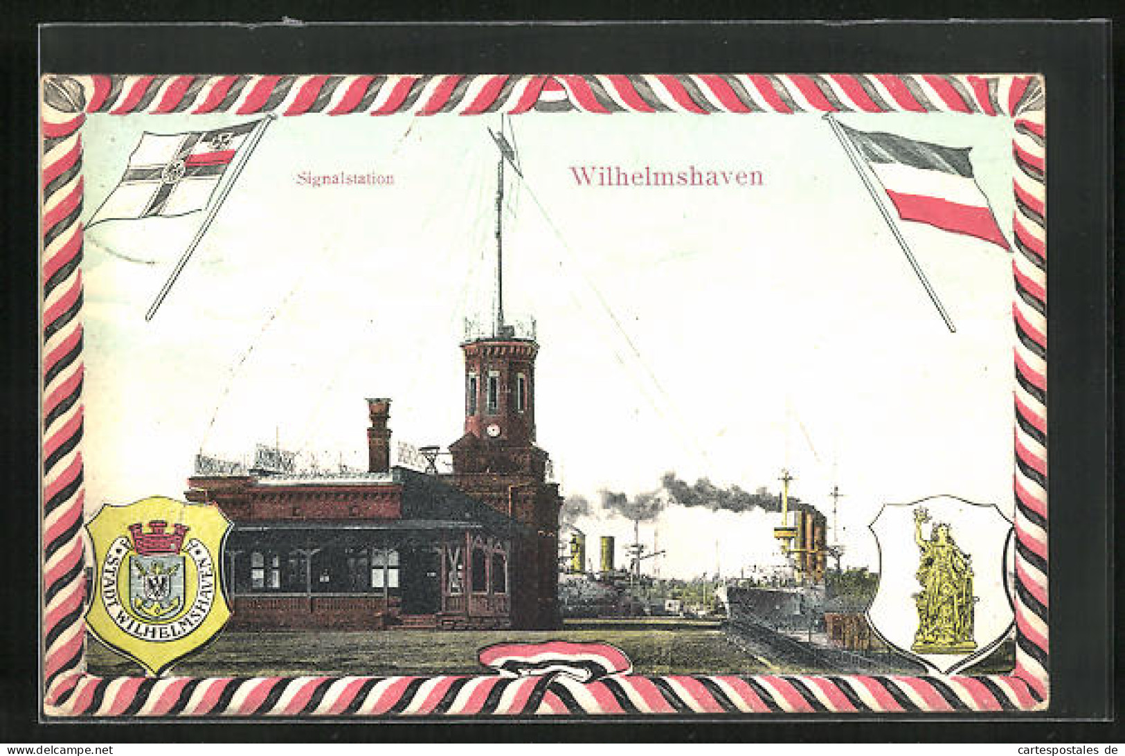 AK Wilhelmshaven, Signalstation, Flagge Und Wappen  - Wilhelmshaven