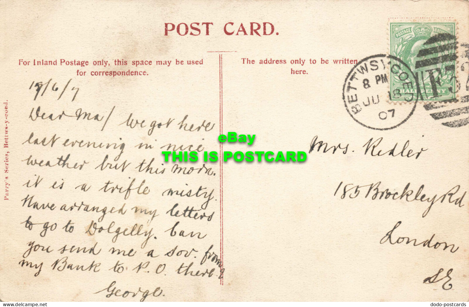 R584036 Bettws Y Coed. Fairy Glen. Parry Series. 1907 - Welt