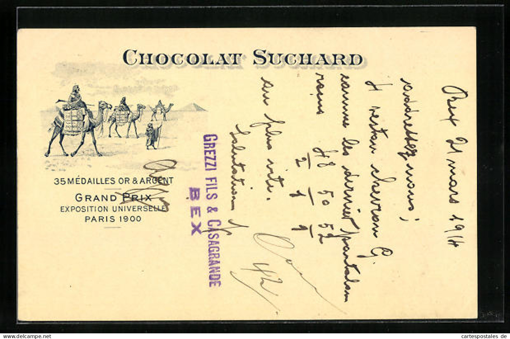 Lithographie Chocolat Suchard, Karawane In Ägypten Mit Schokolade  - Cultures