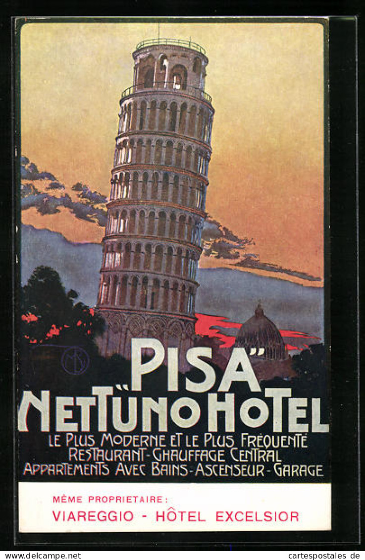 Cartolina Pisa, Nettuno Hotel, Schiefer Turm  - Pisa
