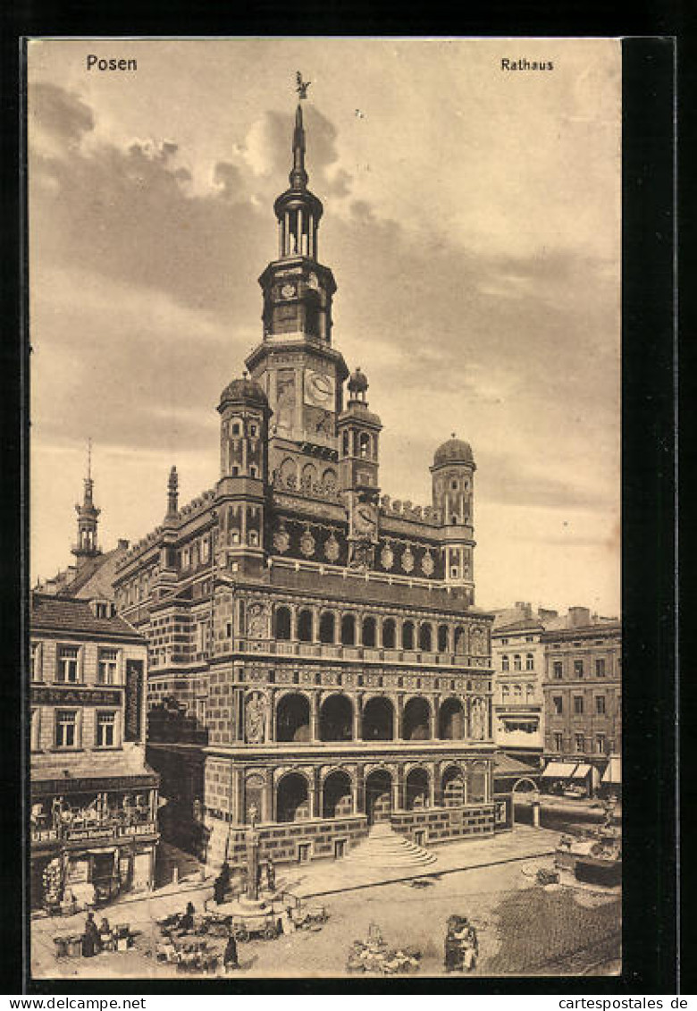 AK Posen / Poznan, Rathaus Mit Denkmal  - Posen