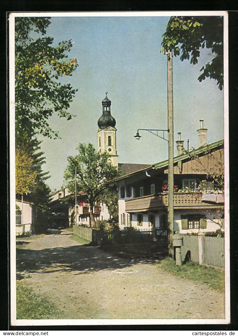 AK Lenggries /Obb., Teilansicht Mit Kirchturm  - Lenggries