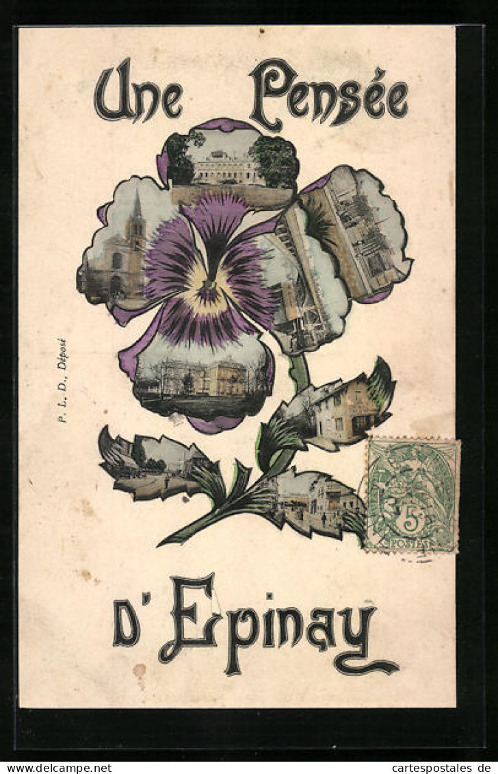 Salutations Fleuries-CPA Epinay, Diverses Vues Partielles Auf Pensée  - Other & Unclassified