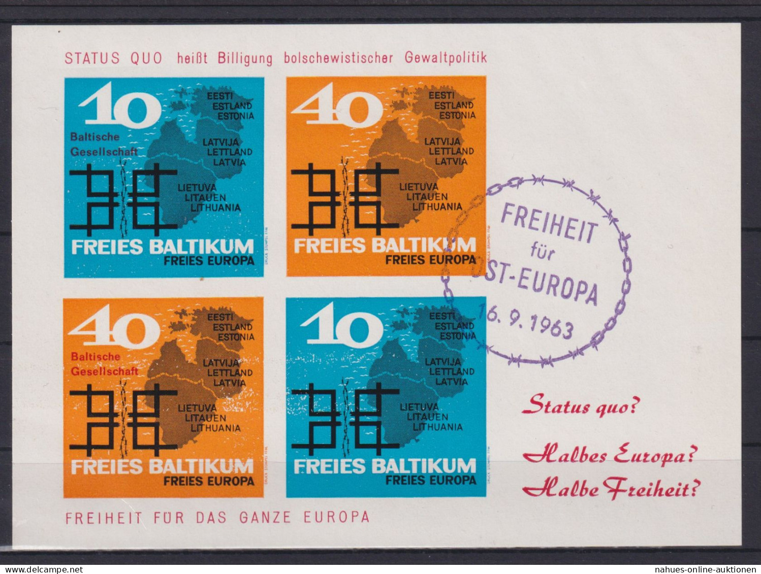 Freies Baltikum Estland Lettland Litauen Freiheit F. Ost - Europa 1963 Baltische - Estonia