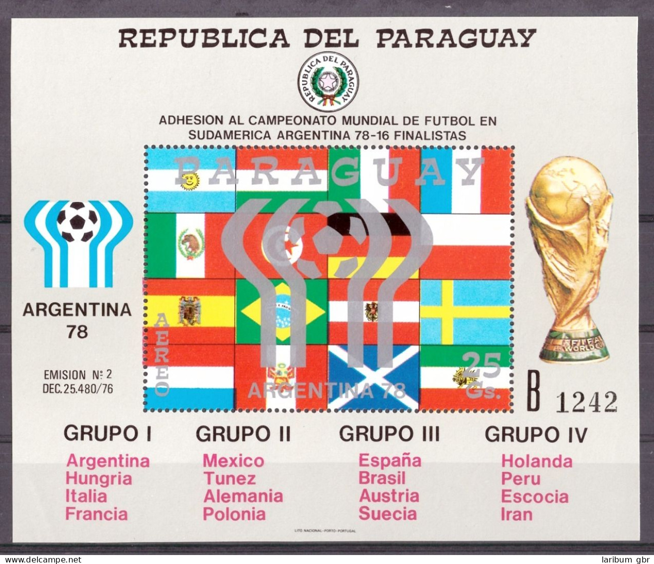 Paraguay Block 320 Postfrisch Fußball WM 1978 #GB668 - Paraguay