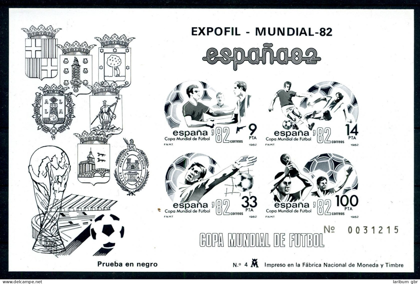 Spanien Schwarzdruck Block 25 Postfrisch Fußball #GB682 - Autres & Non Classés