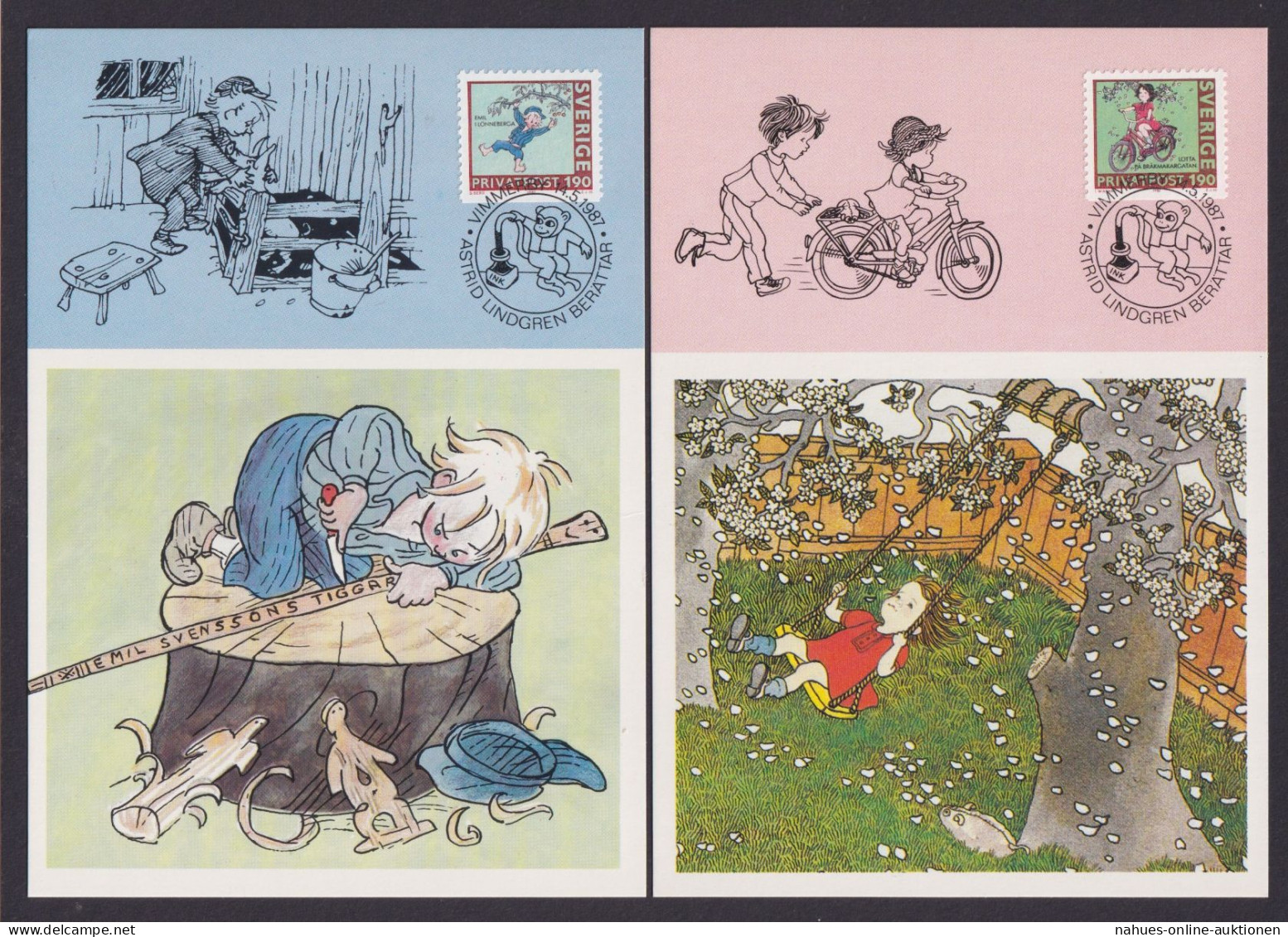 Europa Schweden Astrid Lindgren 1431-1440 Zusammendruck FDC + 5 Maximumkarten - Lettres & Documents