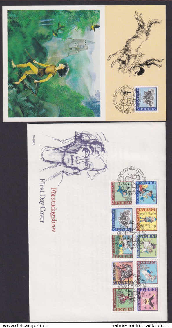 Europa Schweden Astrid Lindgren 1431-1440 Zusammendruck FDC + 5 Maximumkarten - Lettres & Documents