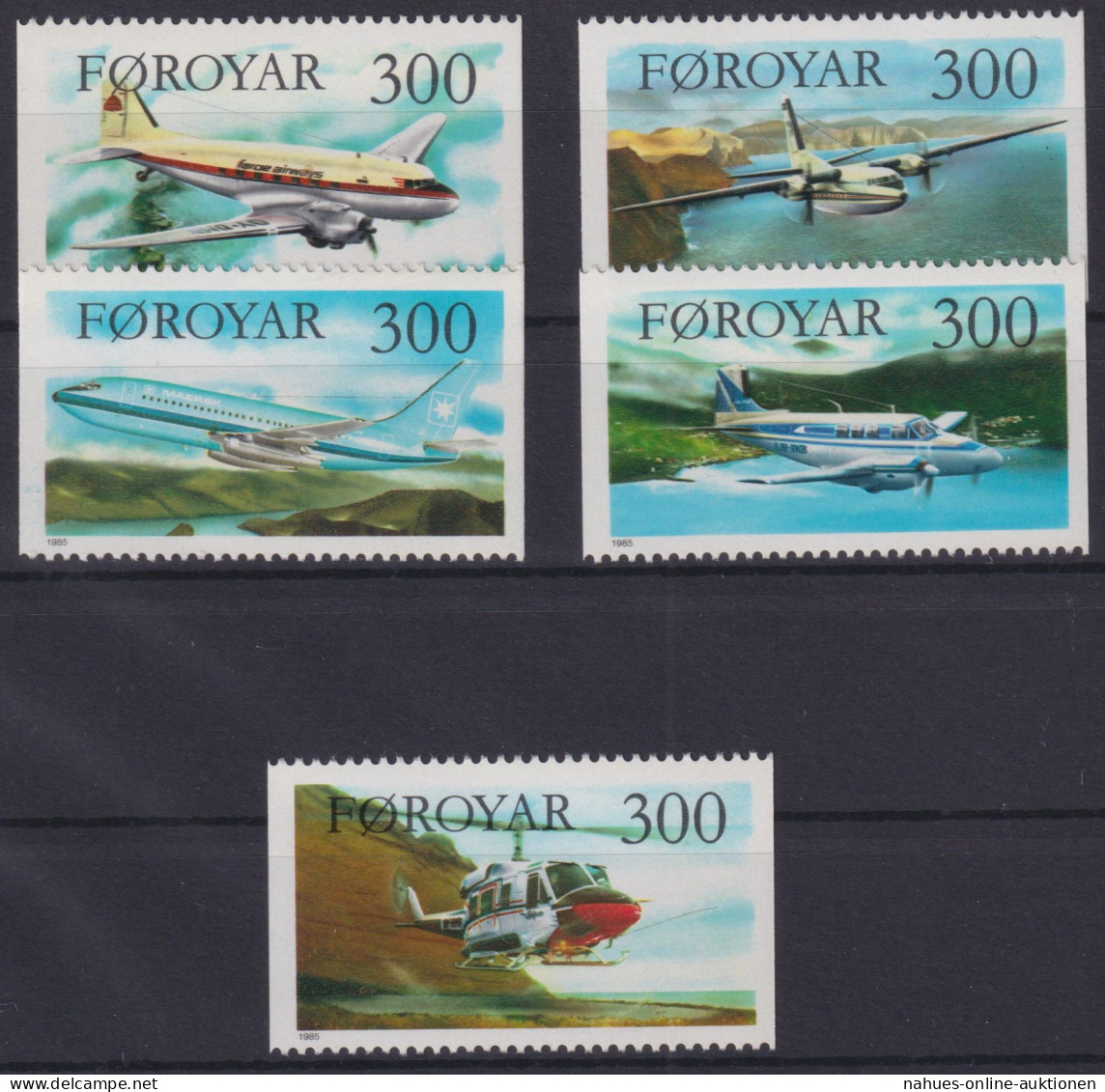 Briefmarken Dänemark Färöer 125-129 Flugzeuge Luxus Postfrisch MNH Kat 12,00 - Faeroër