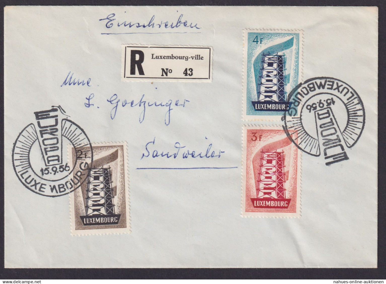 Luxemburg R Brief 555-557 Europa Ausgabe 1956 Als Echt Gelaufener FDC Kat 120,00 - Lettres & Documents