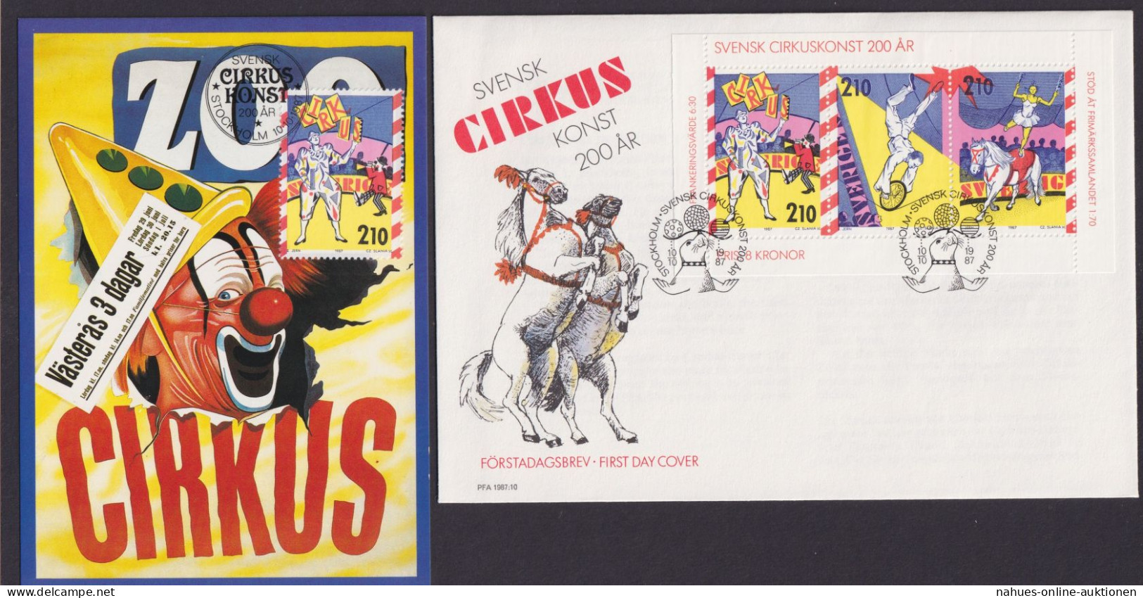 Europa Schweden Zirkus Tolles Los 1450-1452 Zusammendruck FDC + 3 Maximumkarten - Lettres & Documents