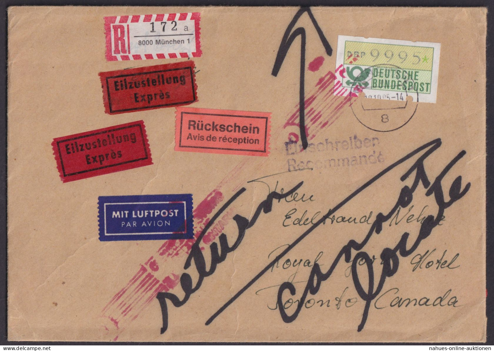 Briefmarken Bund Eilboten R Brief Rückschein Automatenmarke Wert 9995 Pfennig - Machine Labels [ATM]