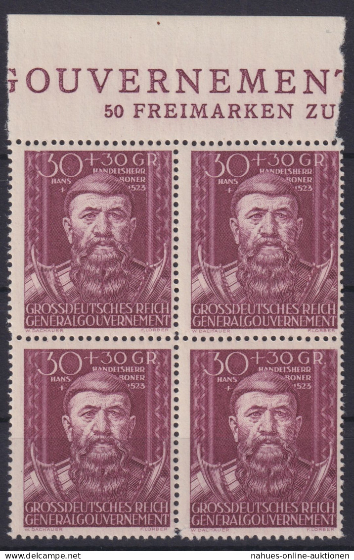 Briefmarken Besetzung Generalgouvernement 122 I Plattenfehler Viererblock - Autres & Non Classés