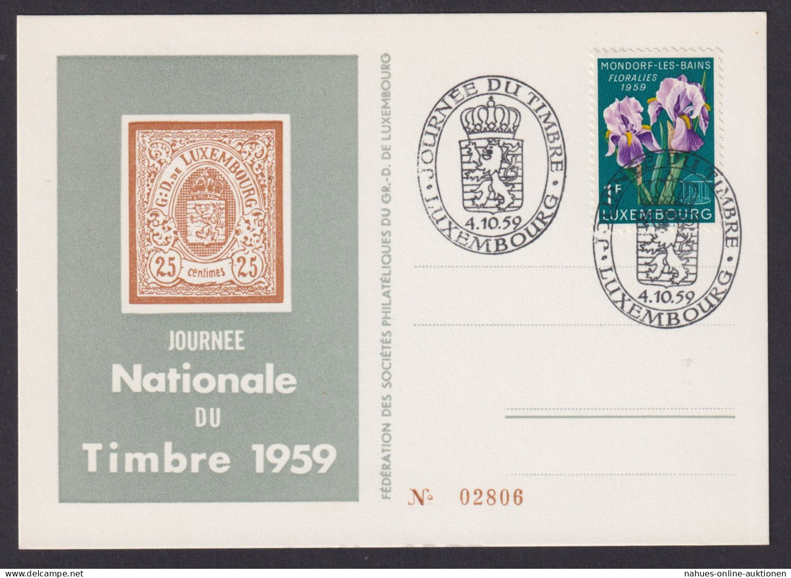 Europa Luxemburg Philatelie Briefmarken Ausstellung 1959 Nummerierte Sonderkarte - Lettres & Documents