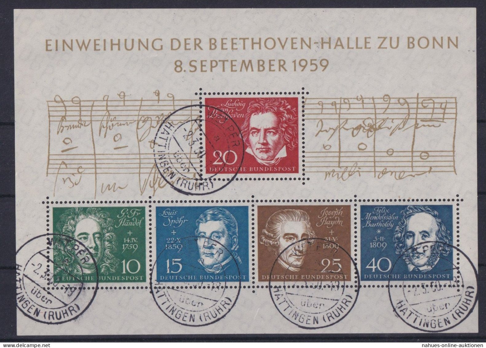 Bund Block 2 Einweihung Beethovenhalle Bonn Selten Mit Landpoststempel Welper - Lettres & Documents