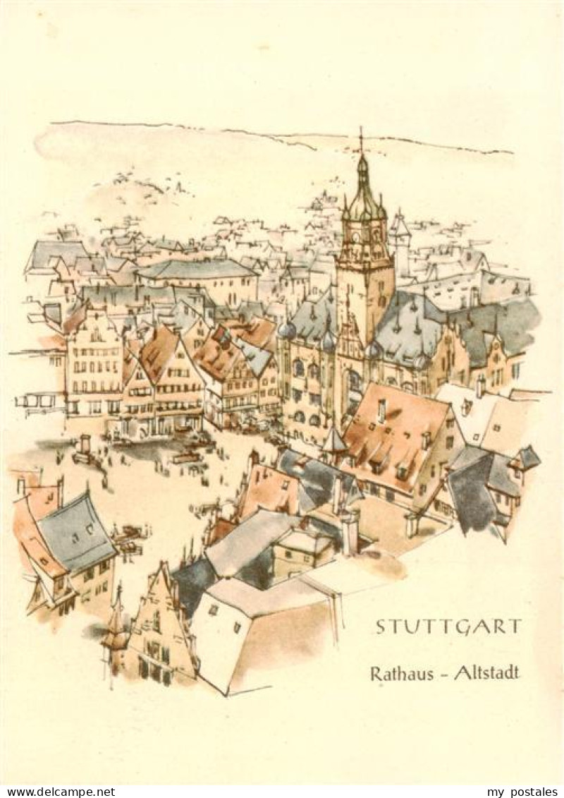73905574 Stuttgart Rathaus Altstadt Kuenstlerkarte - Stuttgart