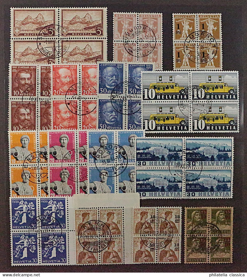 1907/44, SCHWEIZ 102-261, 15 Hochwertige Viererblocks Mit Zentrumstpl, 617,-SFr - Oblitérés