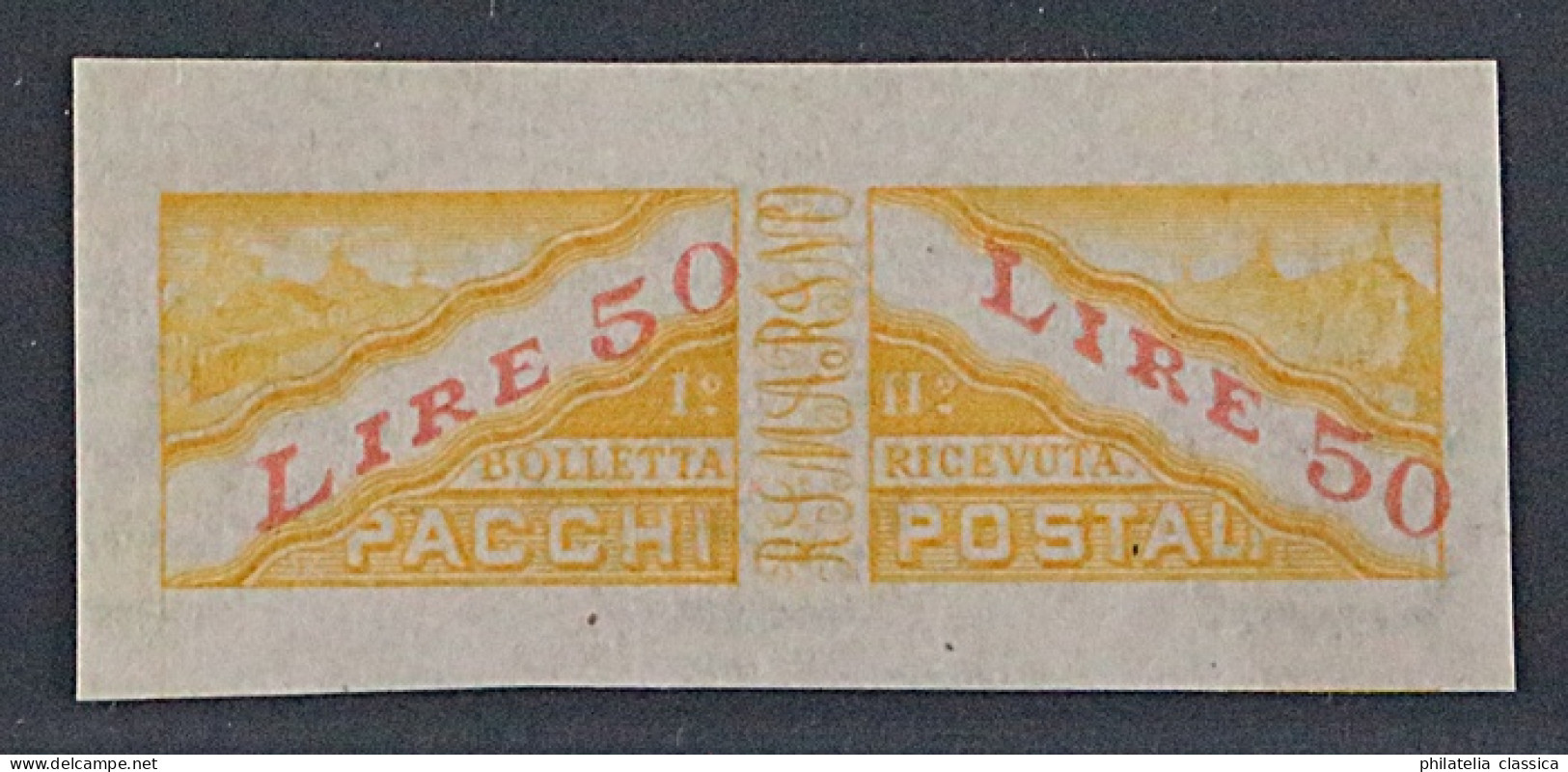 San Marino 32 U ** 1945, Paketmarke 50 L. UNGEZÄHNT, Postfrisch, RARITÄT, 750 € - Spoorwegzegels