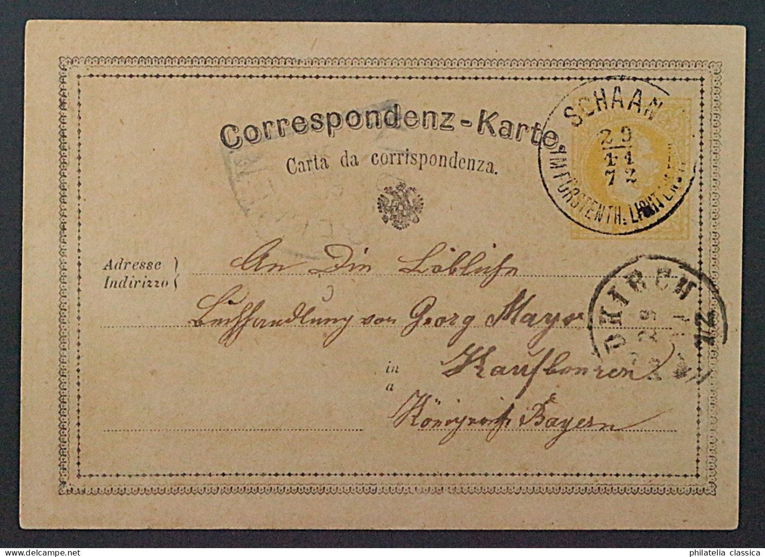 1871, LIECHTENSTEIN Vorläufer Ganzsachenkarte 2 Kr. SCHAAN, Top-RARITÄT, 7000,-€ - ...-1912 Préphilatélie