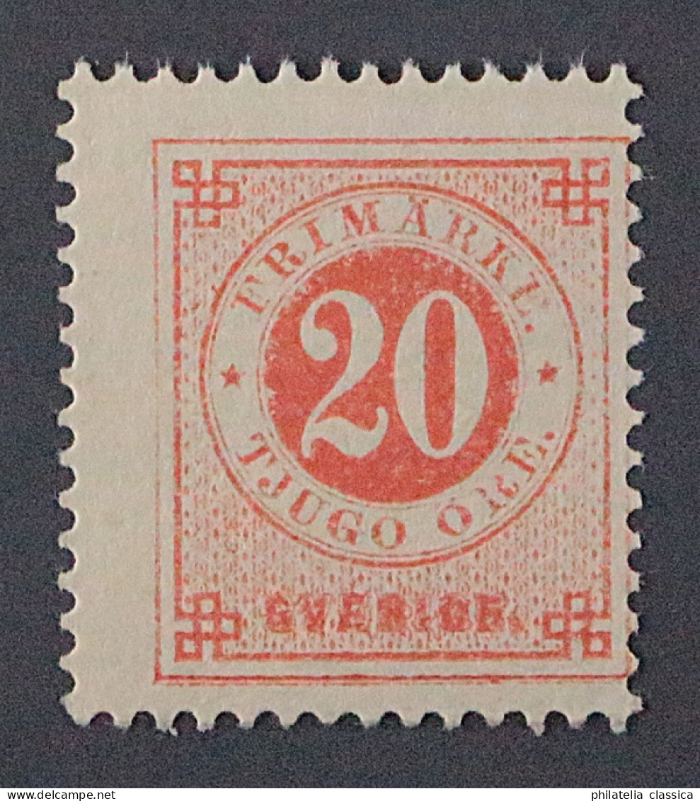 Schweden  22 B **  1872, Ziffer 20 Öre Ziegelrot, Postfrisch, SELTEN, KW 500,- € - Unused Stamps