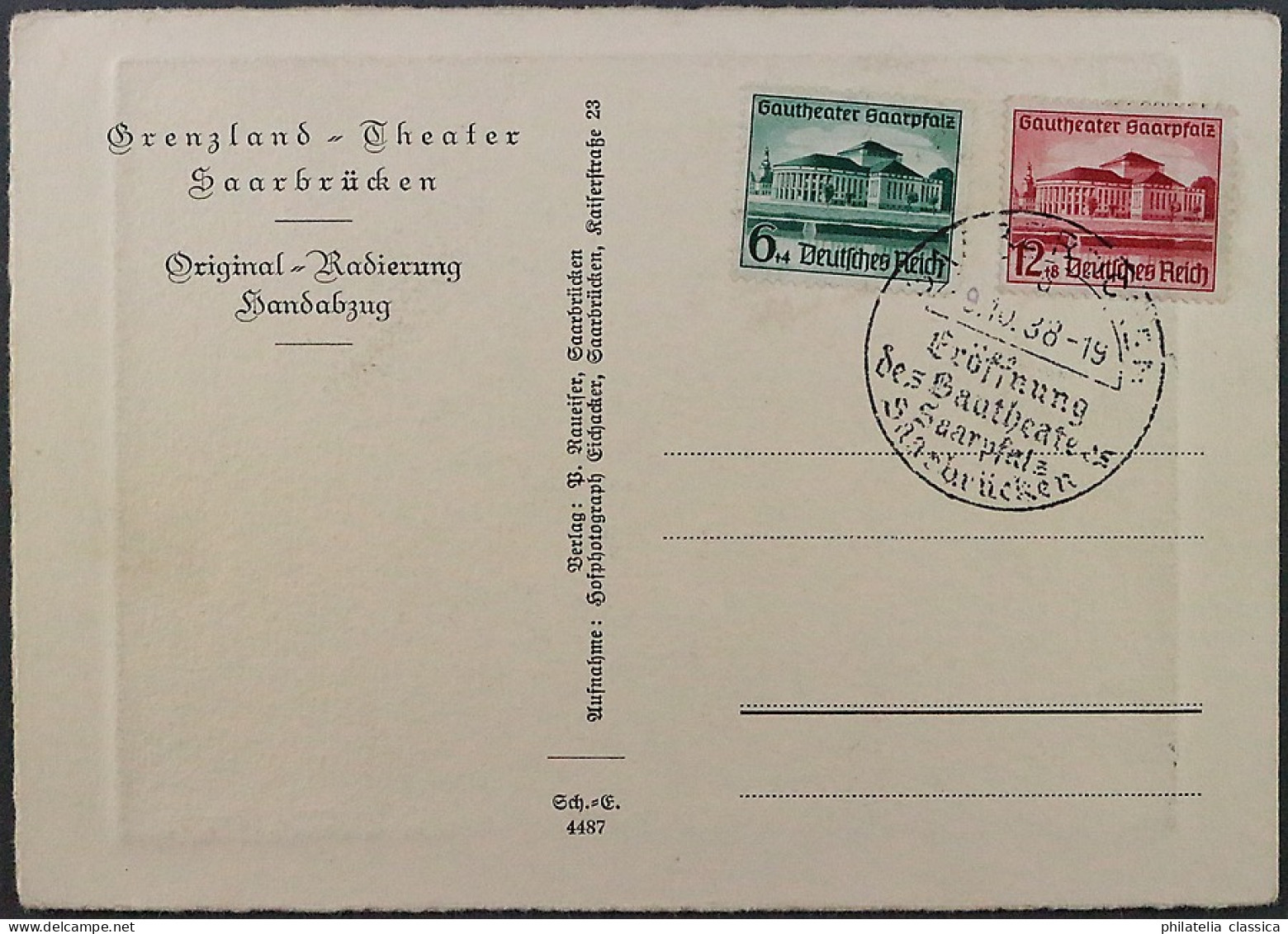 Dt. Reich  673-74 Gautheater Saarpfalz Ersttag Auf Signierter Original-Radierung - Lettres & Documents