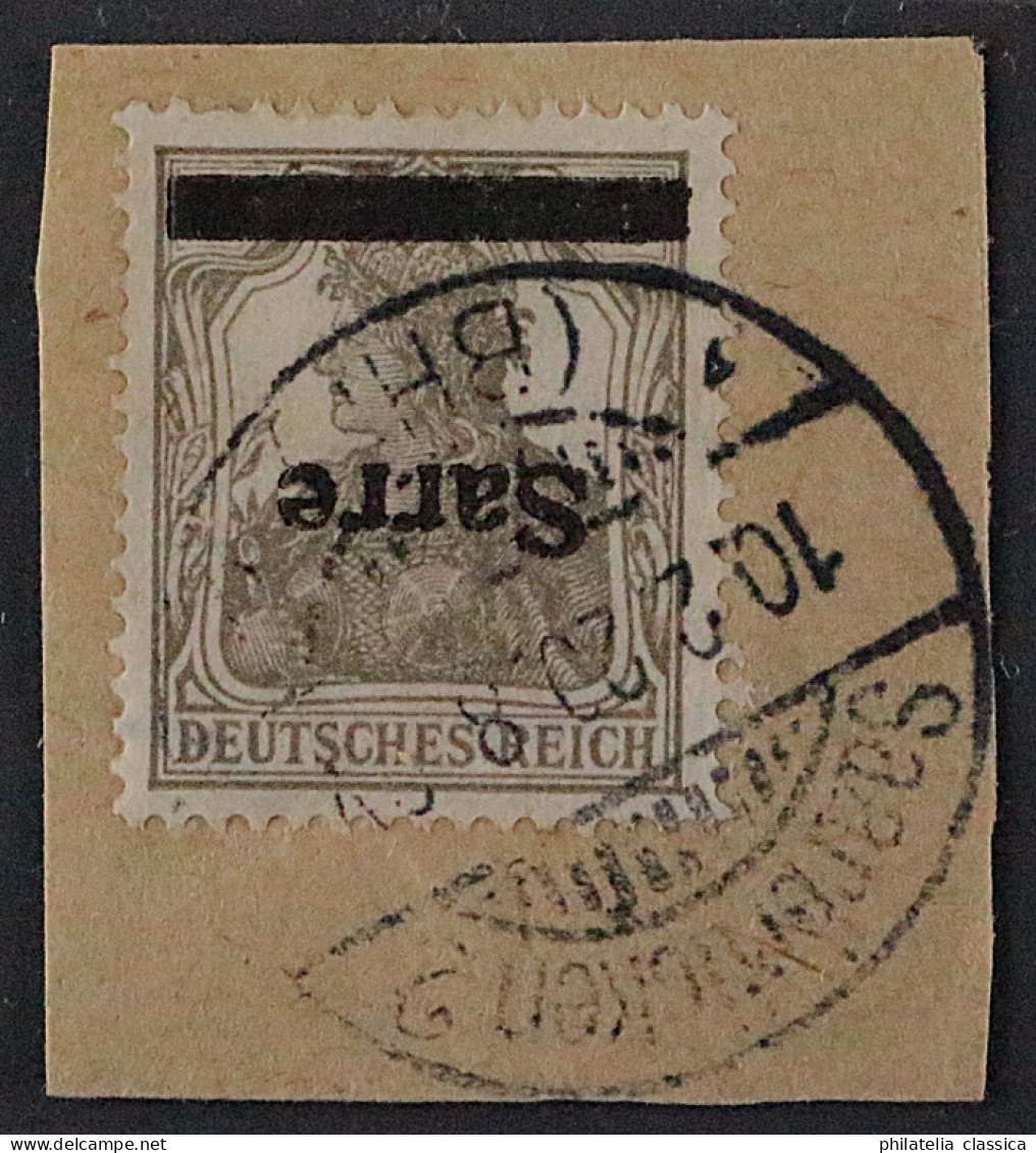 SAAR 1 I K, Germania Aufdruck KOPFSTEHEND, Auf Briefstück, Geprüft KW 700,- € - Used Stamps