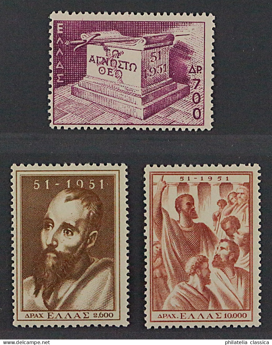 Griechenland 579-81 ** Paulus 1954, Höchst-Werte Komplett, Postfrisch, KW 280,-€ - Unused Stamps