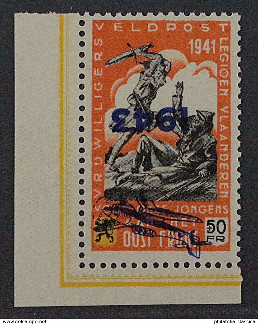 II. Weltkrieg Belgien VII K ** Flugzeug-Aufdruck KOPFSTEHEND, SELTEN, KW 400,- € - Occupation 1938-45