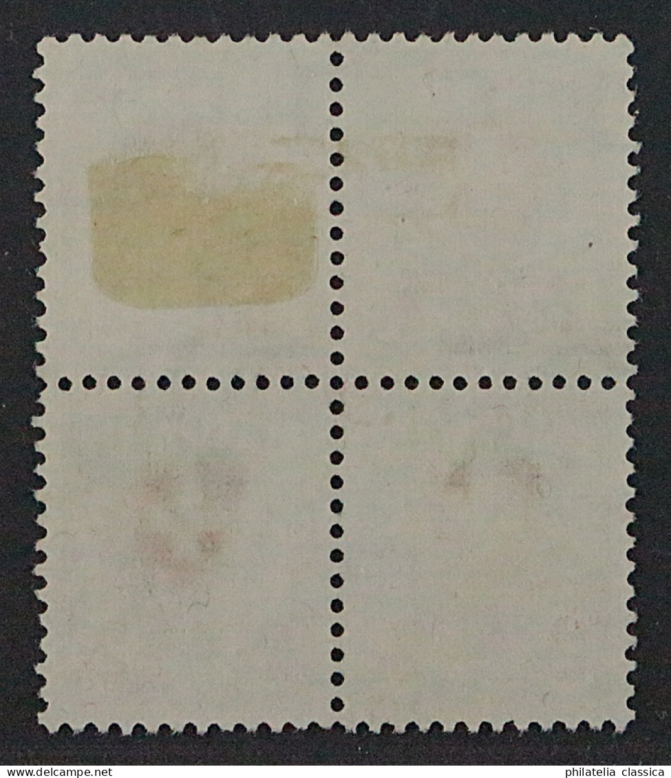 SCHWEIZ VIERERBLOCK (SBK 166z), 2 Fr.Papier Geriffelt, ZentrumStempel, 275,-SFr - Gebraucht