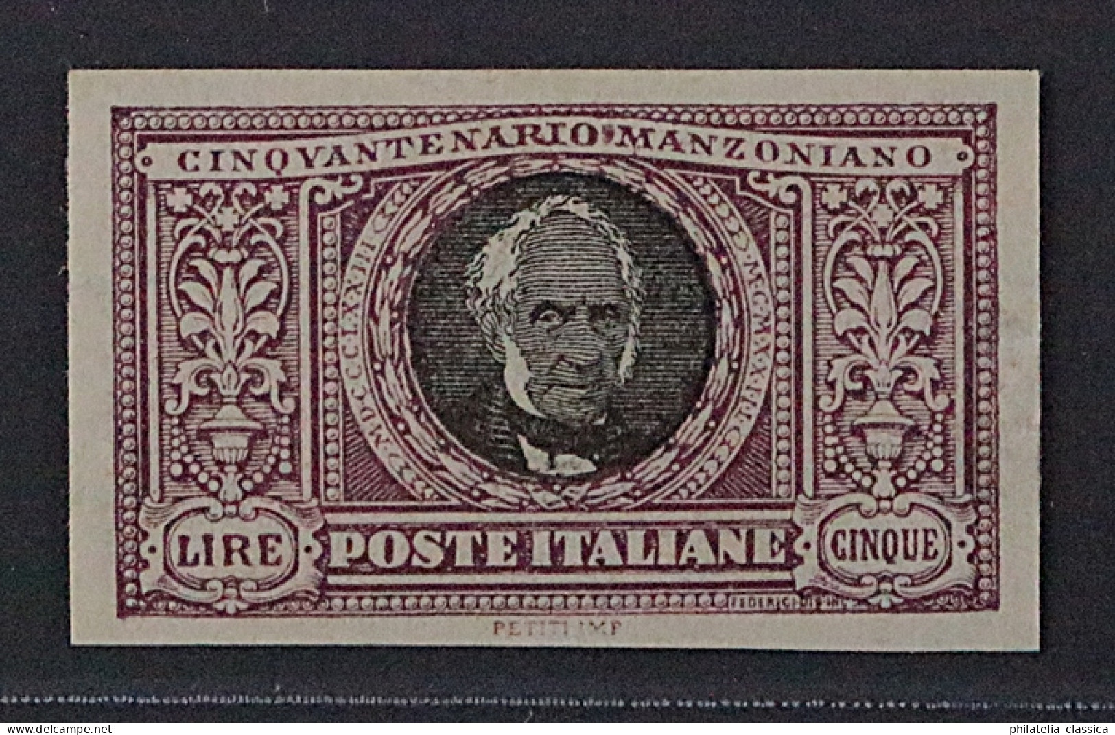 Italien  193 U * Manzoni 5 Lire UNGEZÄHNT, Wz. Kopfstehend, RARITÄT, Michel -,- - Mint/hinged