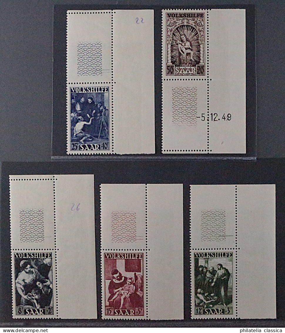 SAAR 267-71 ** Volkshilfe 1949, ECKRAND, Teils Druckdatum Postfrisch 170,- € - Neufs