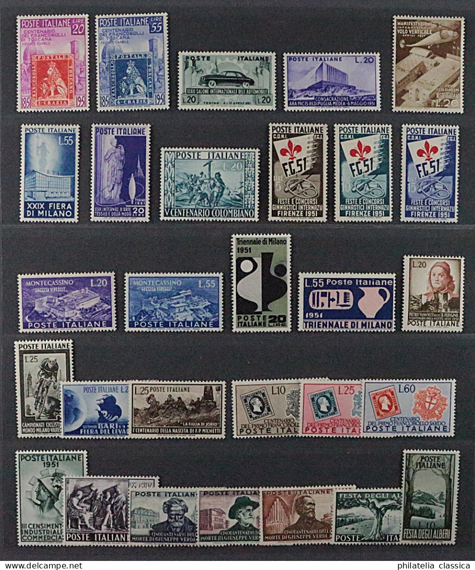 Italien  826-54 ** Jahrgang 1951 Kpl. Ohne 855, 29 Werte, Postfrisch, KW 546,- € - 1946-60: Nuevos