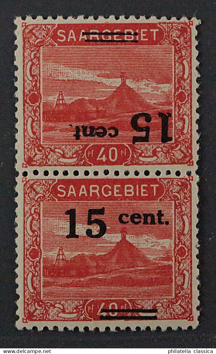 1921, SAAR 73 A NK IV * Aufdruck Normal/KOPFSTEHEND Im PAAR, Fotoattest 1000,-€ - Neufs