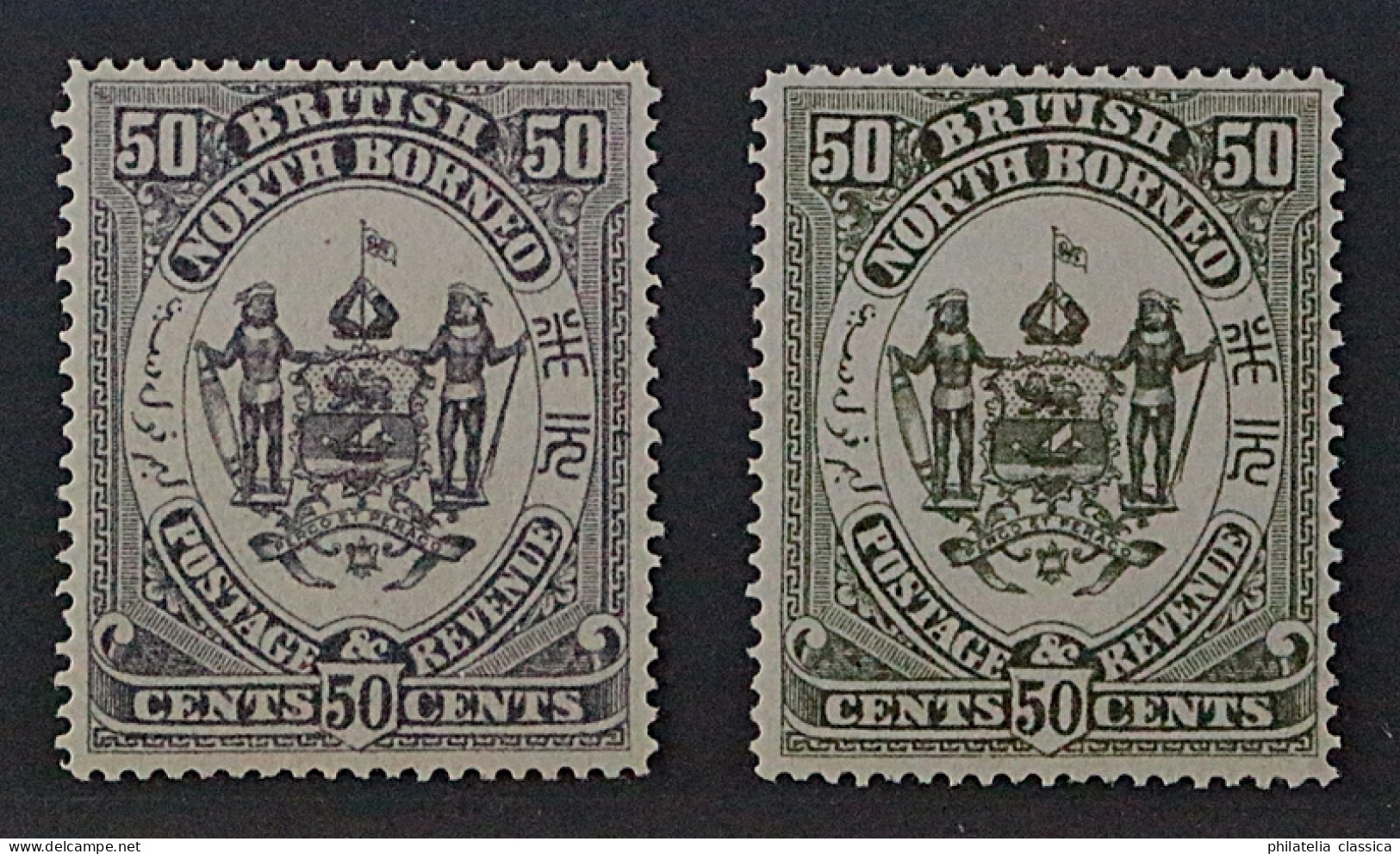 Nordborneo 35 P ** 1888, 50 C. PROBEDRUCK Grau + Olivgrün, Postfrisch, SELTEN - Nordborneo (...-1963)