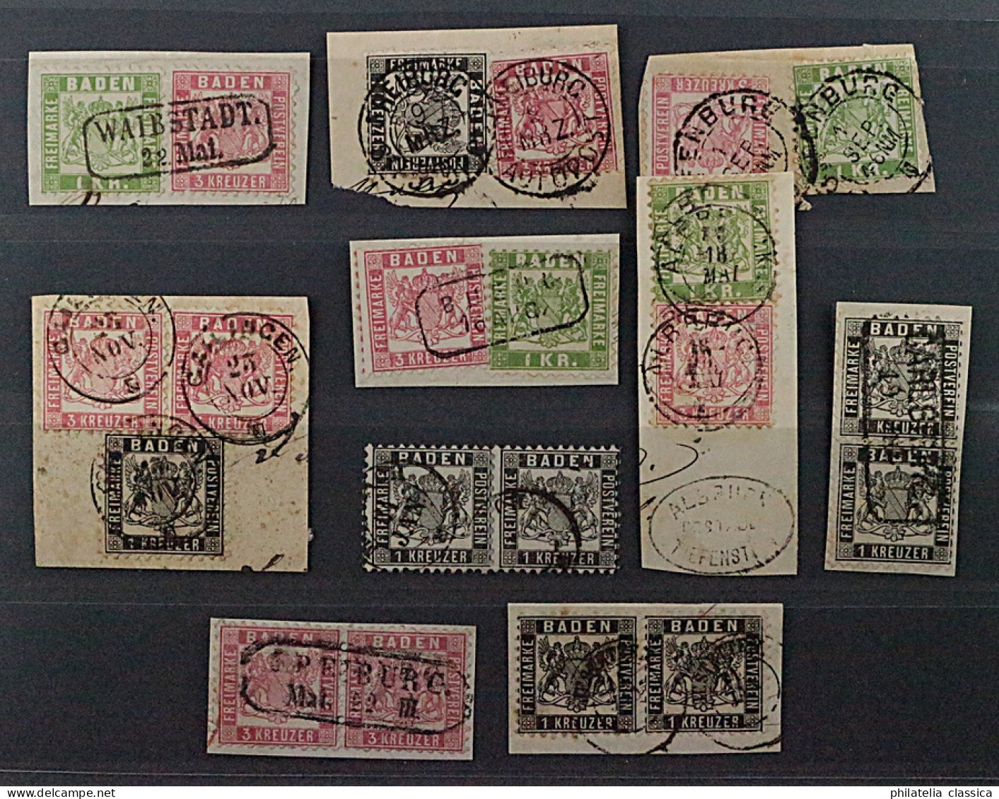 1862/68, BADEN Aus 17 - 23, Schöne Kollektion, Farbfrankaturen, Paare, Stempel - Oblitérés