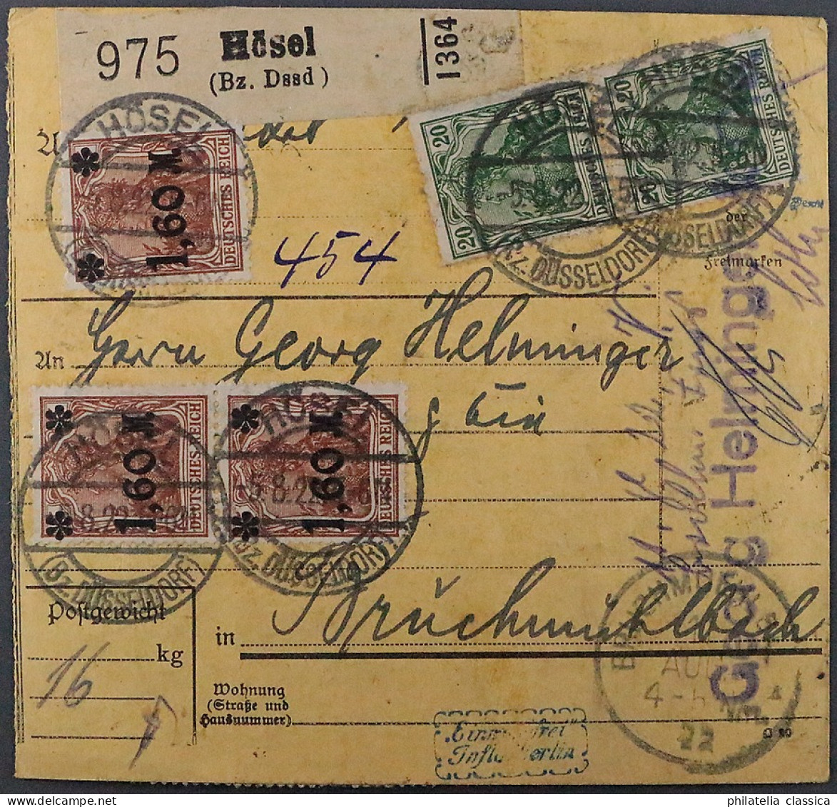 Dt. Reich  154 I PFIV, Germania PLATTENFEHLER Auf Paketkarte, Geprüft KW 800,- € - Covers & Documents